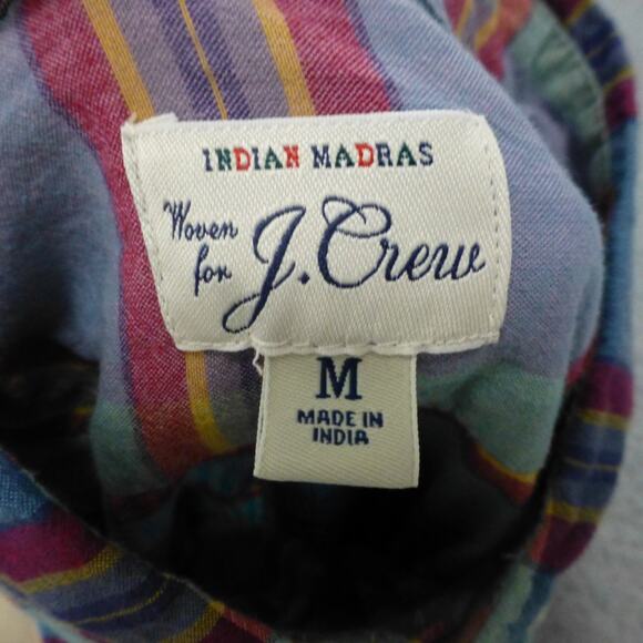 J Crew Shirt Mens Medium Button Up Indian Madras Plaid Blue Classic Cotton - Picture 4 of 9